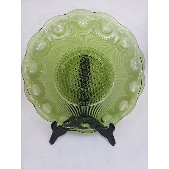 Green Indiana Glass Thumbprint Depression Glass Platter and Small Plate - Picture 6 of 8
